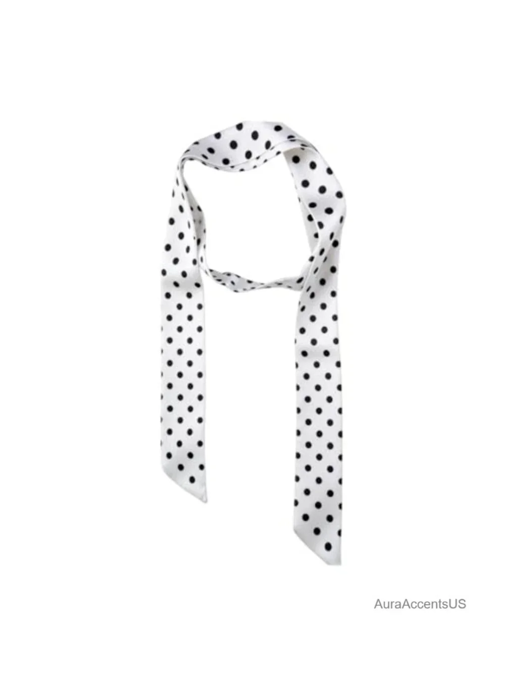 Extra Long Polka Dot Scarf - Silk Satin Skinny Neck Scarf 55 Inch